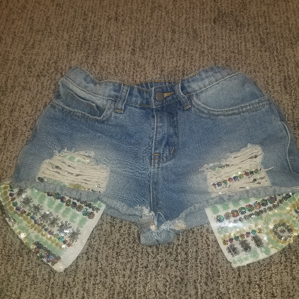 Distressed jean shorts